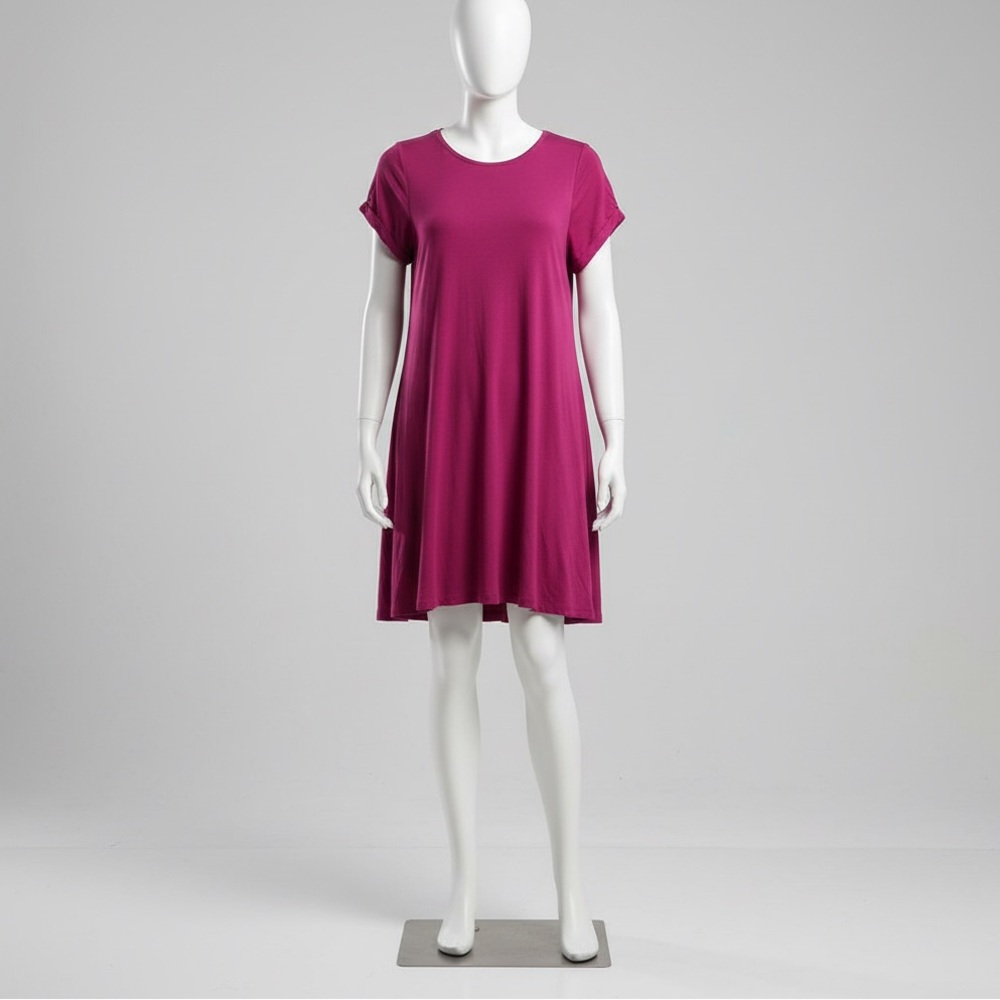 Vibrant Magenta Pink Short Sleeve T-shirt Dress